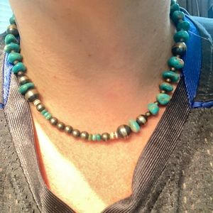 Gorgeous Navajo pearl sterling & turquoise choker